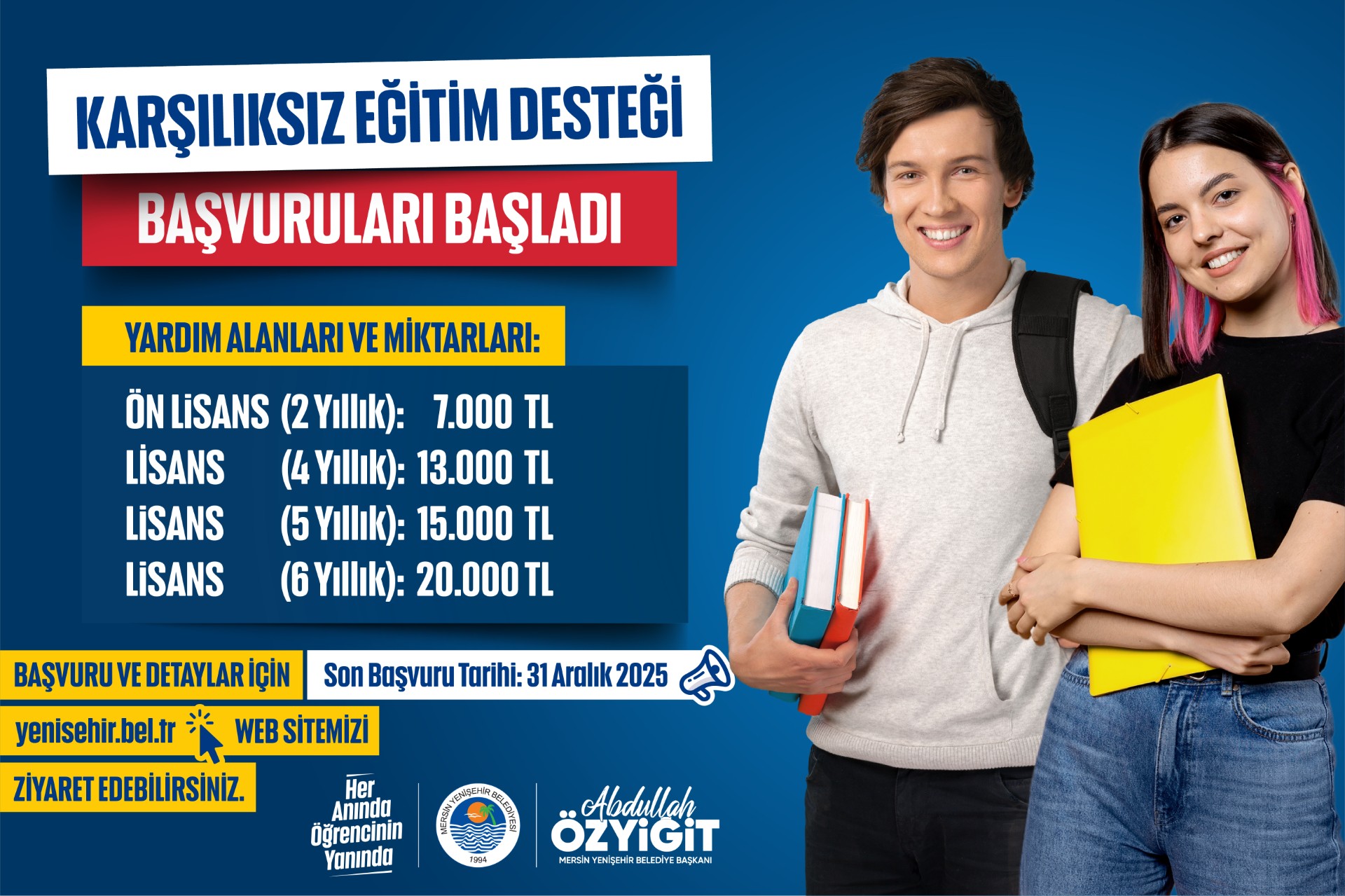 Yenişehir Belediyesinin Karşılıksız Eğitim Desteği Başvuruları Başladı.